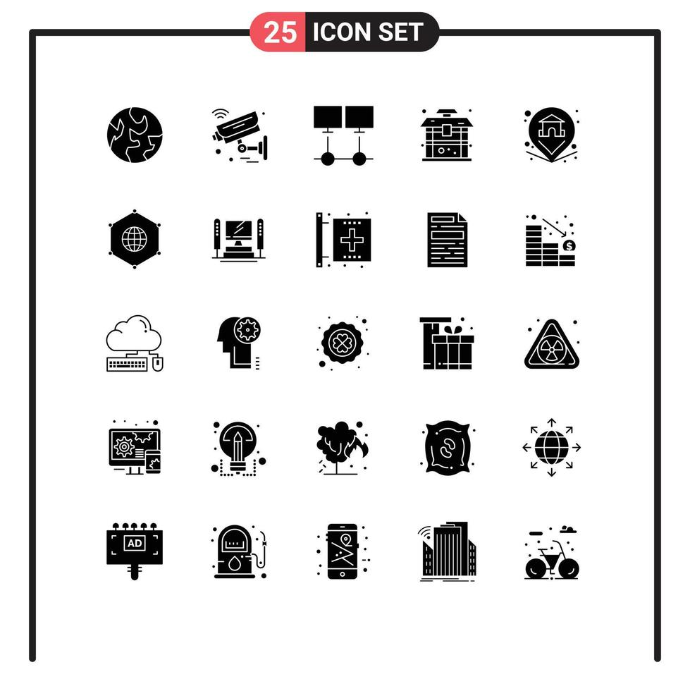 Set of 25 Modern UI Icons Symbols Signs for location china connect building server Editable Vector Design Elements