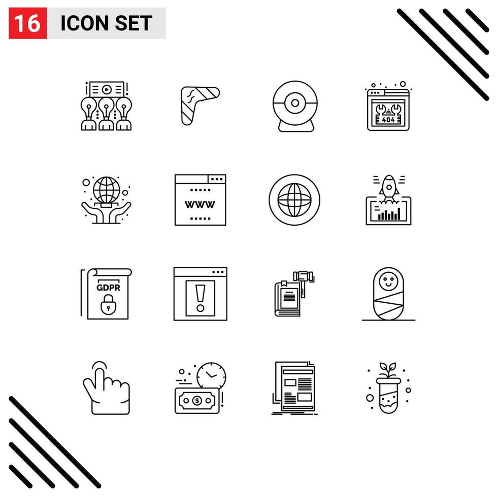 16 Thematic Vector Outlines and Editable Symbols of repair missing indigenous error webcam Editable Vector Design Elements