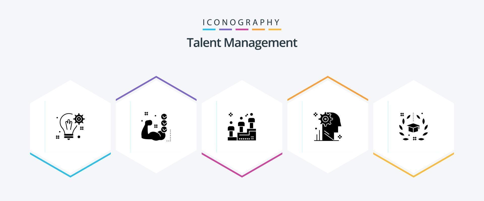 paquete de iconos de 25 glifos de gestión de talentos que incluye equipo. usuario. rutina. mente. ganar vector