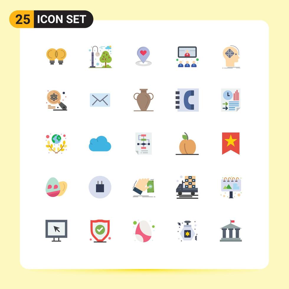 Group of 25 Flat Colors Signs and Symbols for video meeting location conference heart Editable Vector Design Elements
