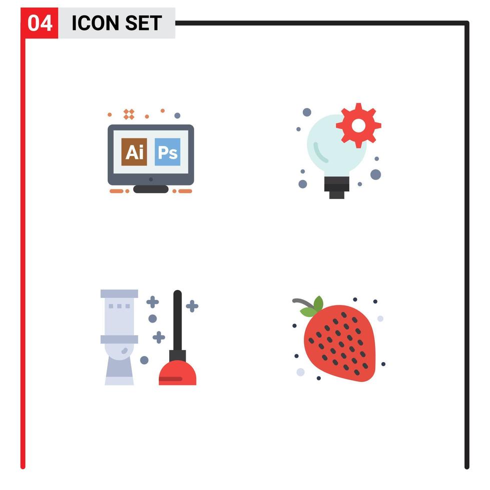 Pack of 4 creative Flat Icons of adobe toilet tool business bath Editable Vector Design Elements
