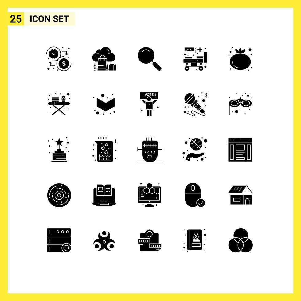 Pictogram Set of 25 Simple Solid Glyphs of patient bed hospital bag bed magnify Editable Vector Design Elements