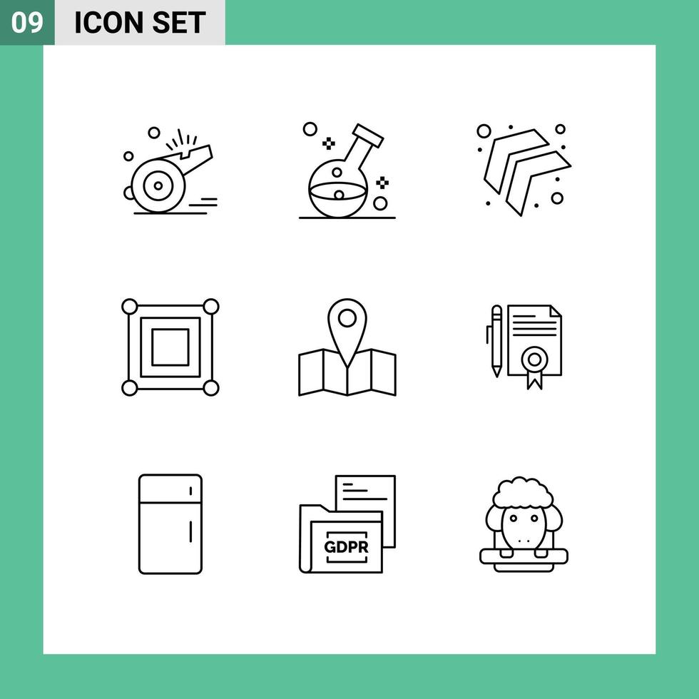 9 iconos creativos, signos y símbolos modernos de ubicación, juego de laboratorio de esquina, elementos de diseño vectorial editables a la izquierda vector