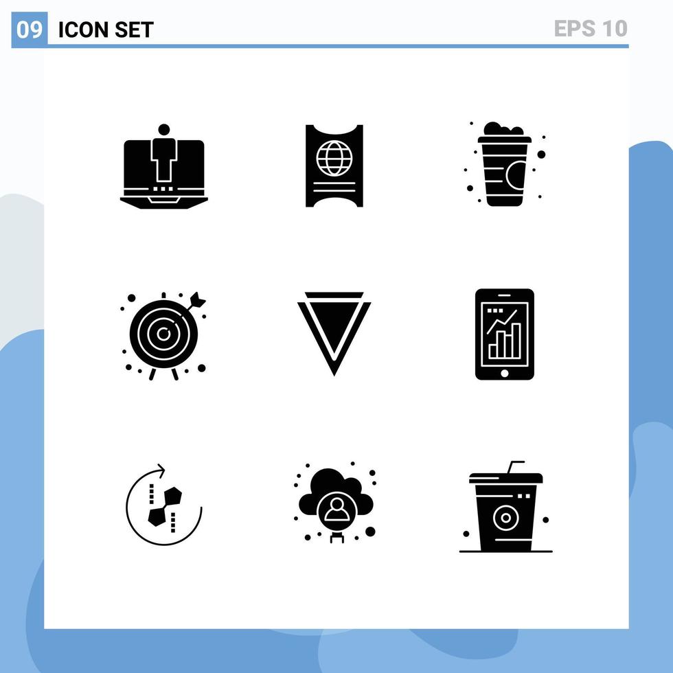 Mobile Interface Solid Glyph Set of 9 Pictograms of crypto verge drink business goal goal Editable Vector Design Elements