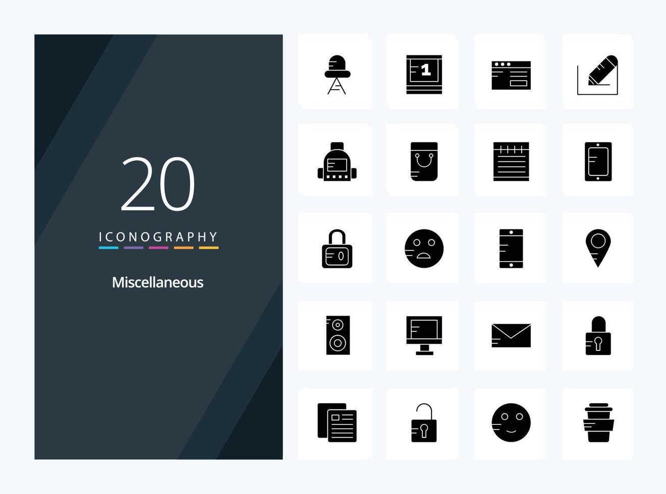 20 Miscellaneous Solid Glyph icon for presentation vector