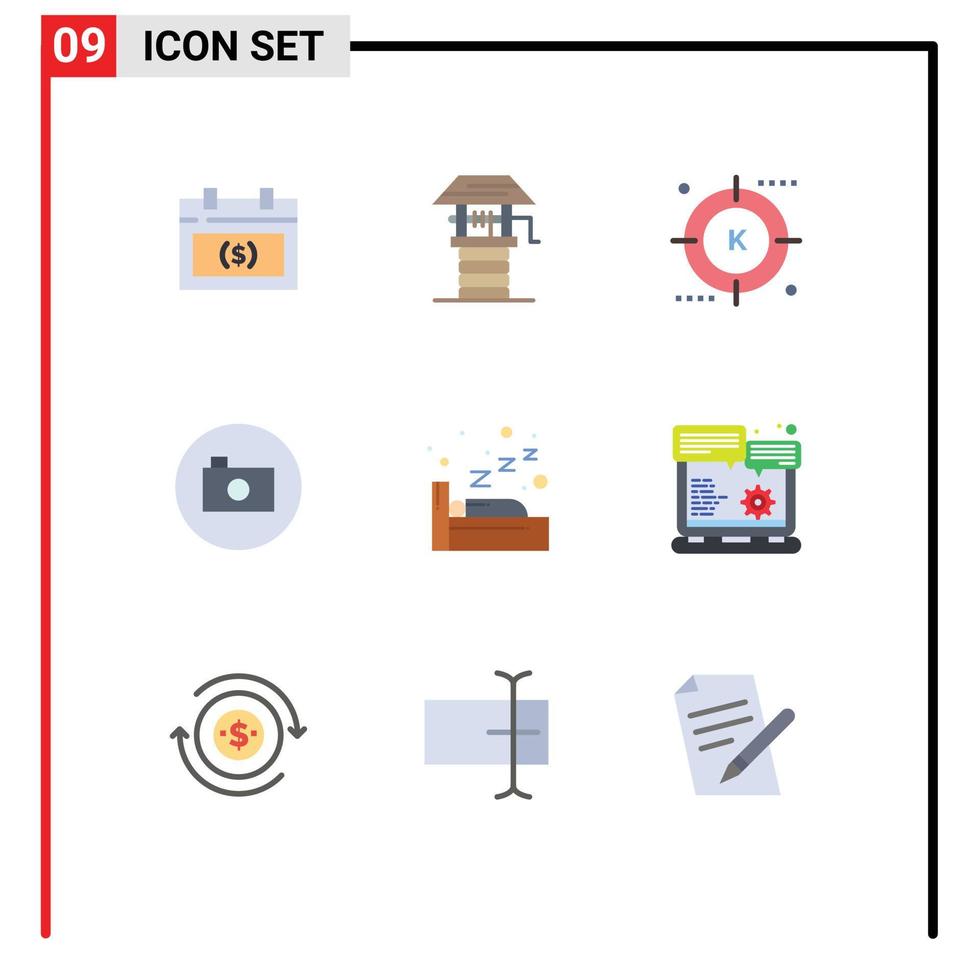 Modern Set of 9 Flat Colors Pictograph of multimedia media well camera optimization Editable Vector Design Elements