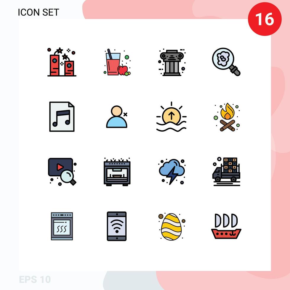 Flat Color Filled Line Pack of 16 Universal Symbols of document pollution greek research history Editable Creative Vector Design Elements