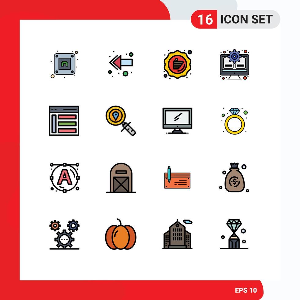 Pictogram Set of 16 Simple Flat Color Filled Lines of left communication like update monitor Editable Creative Vector Design Elements