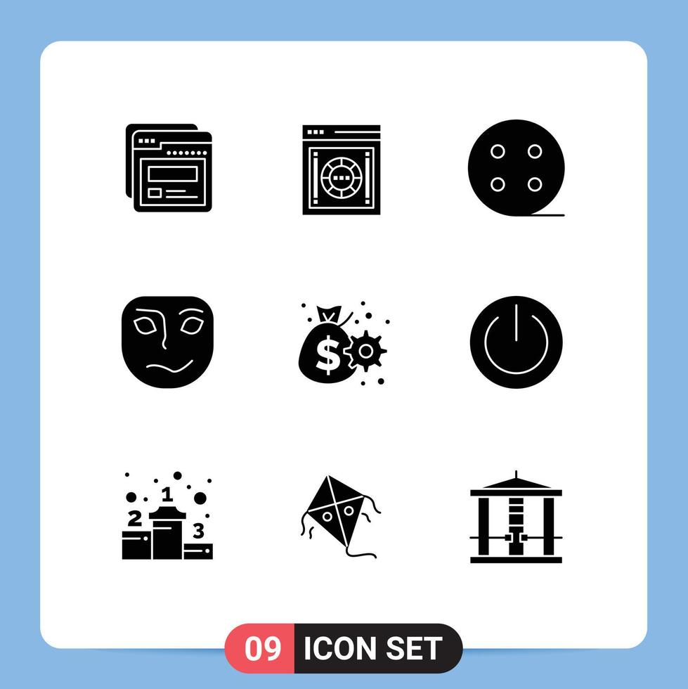conjunto de 9 iconos de ui modernos símbolos signos para máscara de efectivo cara de seguridad elementos de diseño vectorial editables alegres vector