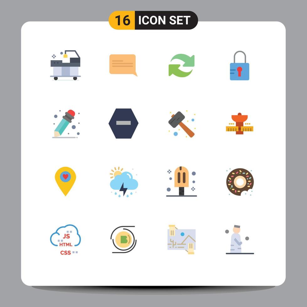 Set of 16 Modern UI Icons Symbols Signs for denied school supplies reload pencil locked Editable Pack of Creative Vector Design Elements