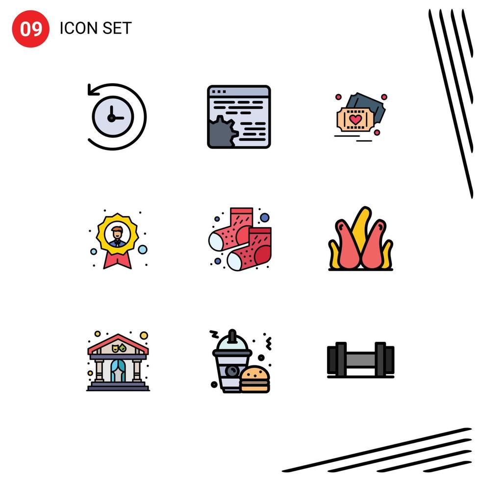 Mobile Interface Filledline Flat Color Set of 9 Pictograms of dots employee ticket badge achievement Editable Vector Design Elements