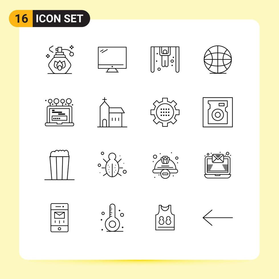 Outline Pack of 16 Universal Symbols of computer laptop competition install internet Editable Vector Design Elements