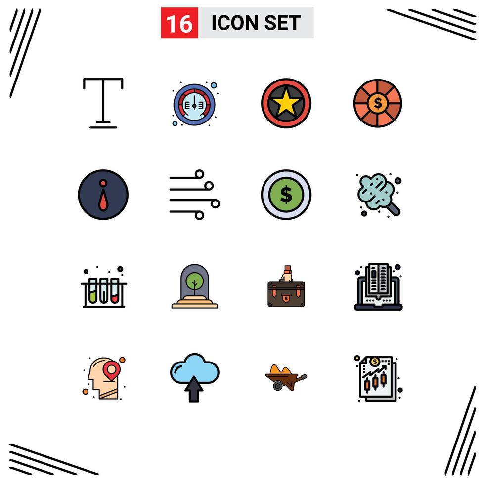 Pack of 16 creative Flat Color Filled Lines of information circle insignia dollar coin Editable Creative Vector Design Elements