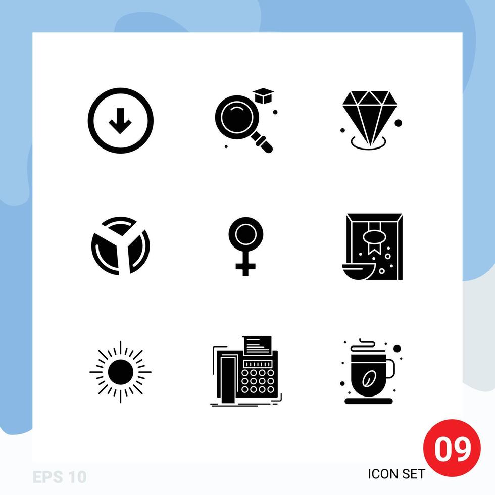 Group of 9 Solid Glyphs Signs and Symbols for symbol analytics diamonf pie chart chart Editable Vector Design Elements