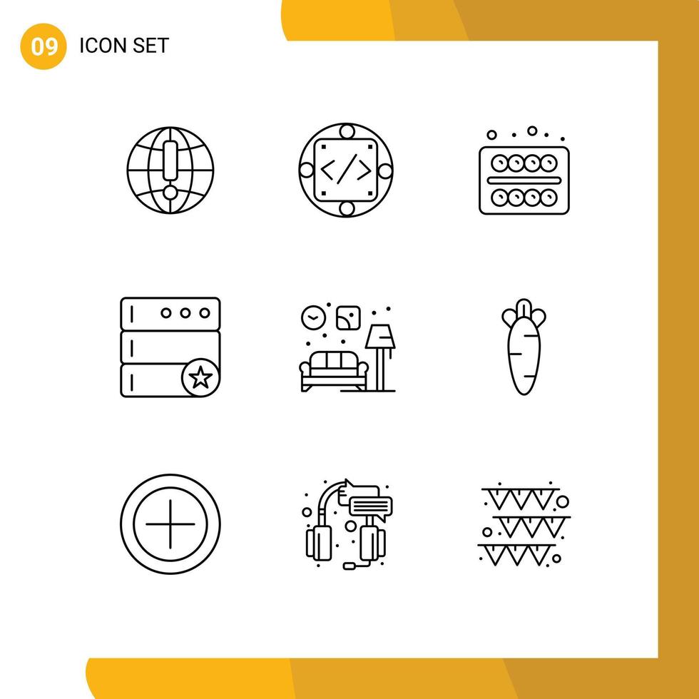 User Interface Pack of 9 Basic Outlines of living server produc favorite student Editable Vector Design Elements