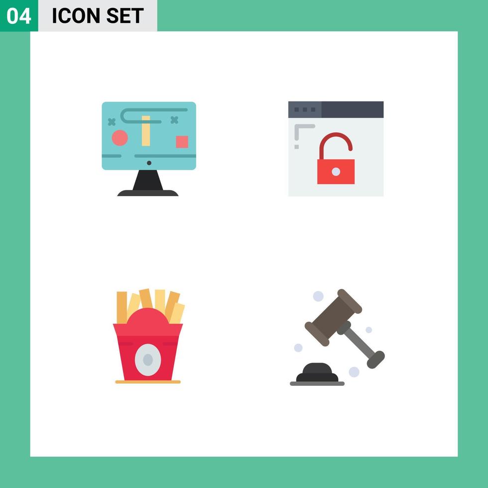 4 User Interface Flat Icon Pack of modern Signs and Symbols of computer fastfood graphics privacy usa Editable Vector Design Elements