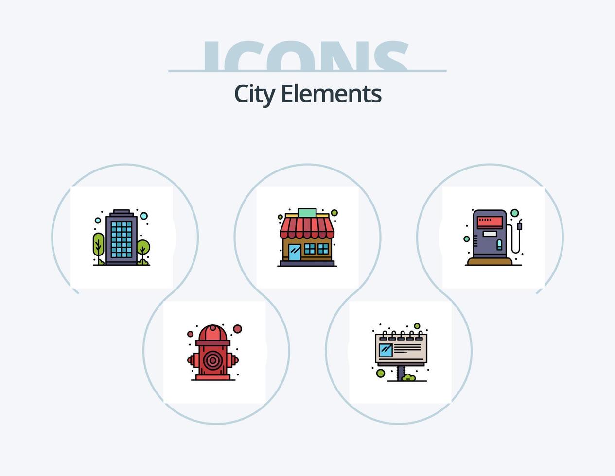 City Elements Line Filled Icon Pack 5 Icon Design. tower. electricity. call. office. building vector