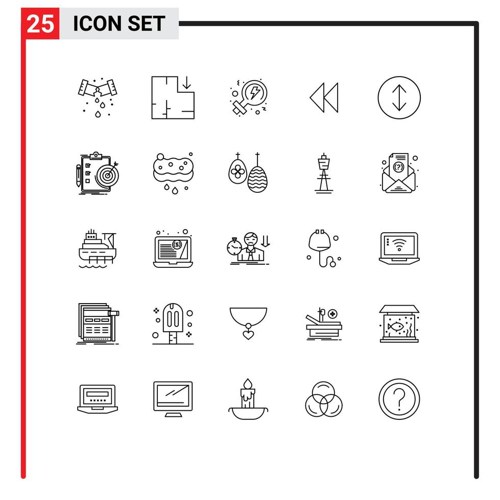 Modern Set of 25 Lines Pictograph of report expand power arrows revind Editable Vector Design Elements