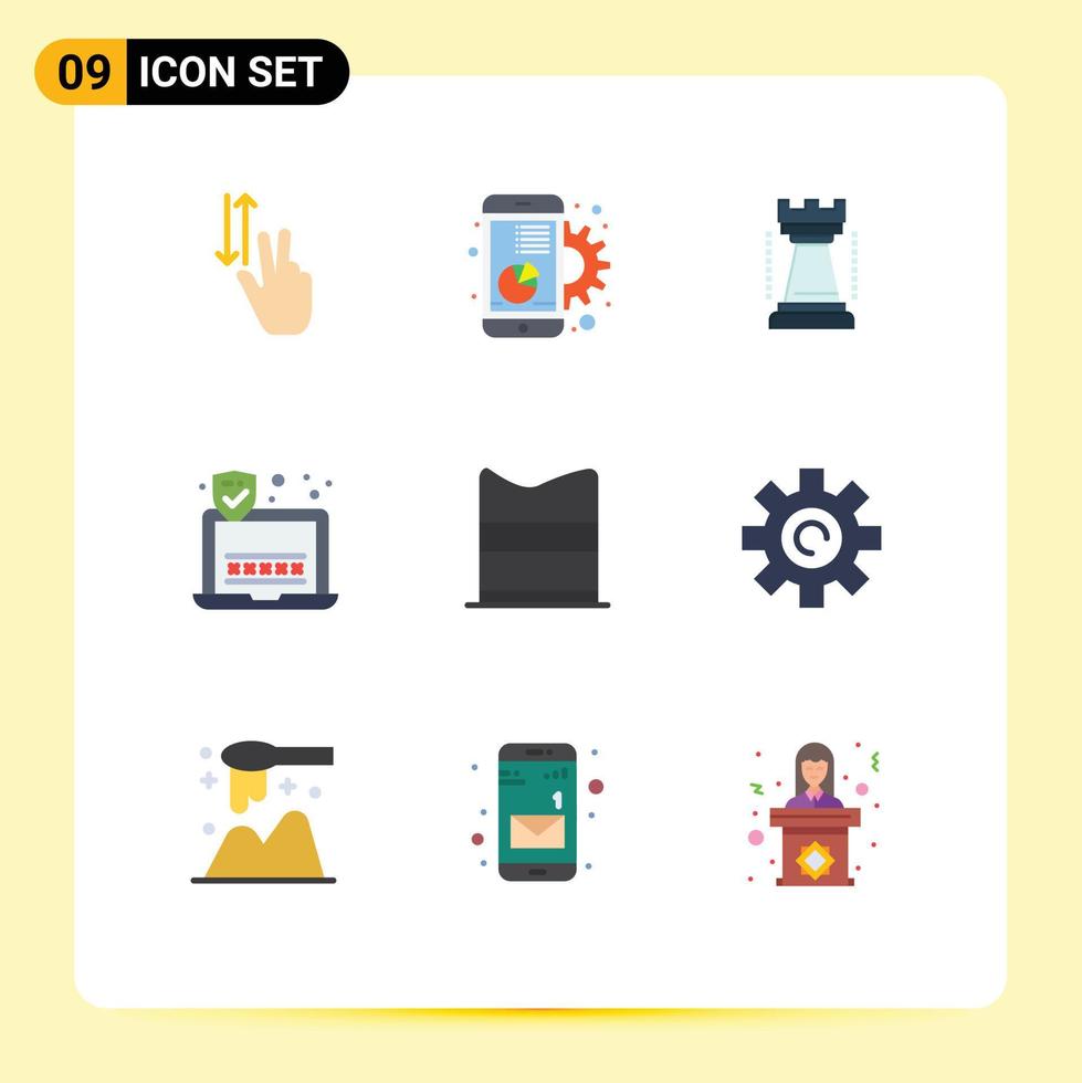 Set of 9 Vector Flat Colors on Grid for clothing security marketing password king Editable Vector Design Elements