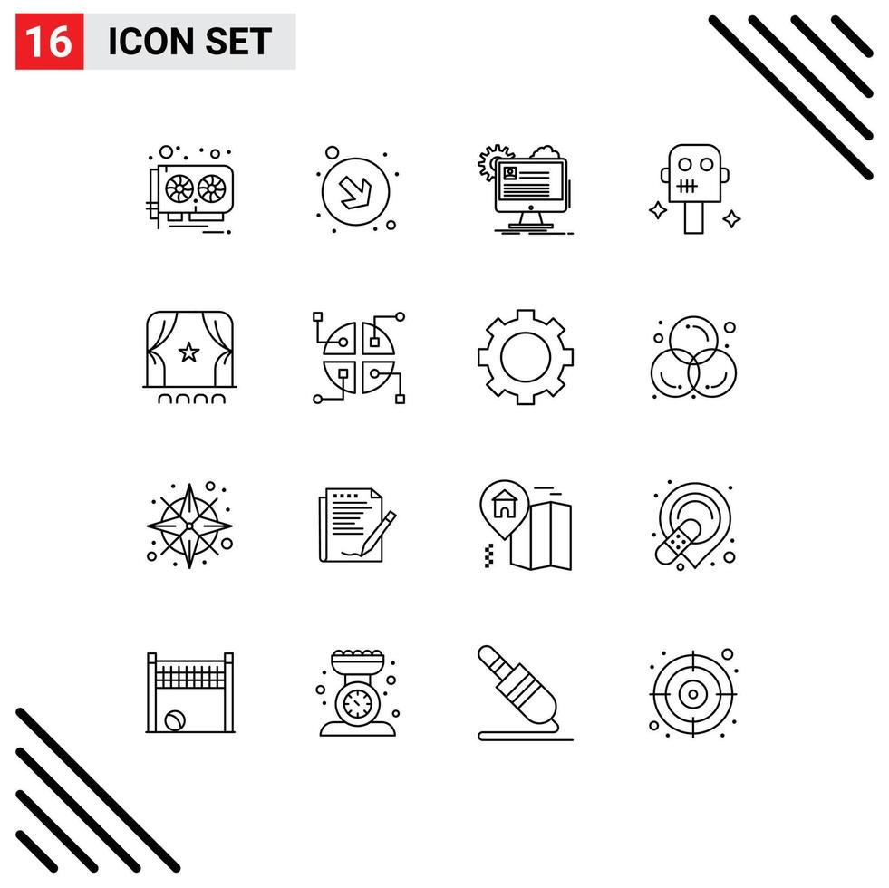 16 Universal Outlines Set for Web and Mobile Applications crowd audience profile robot space Editable Vector Design Elements