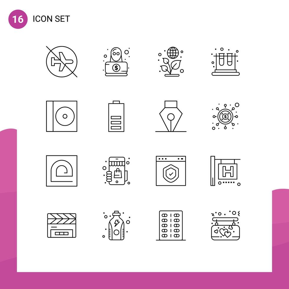 User Interface Pack of 16 Basic Outlines of compact education robbery test school Editable Vector Design Elements