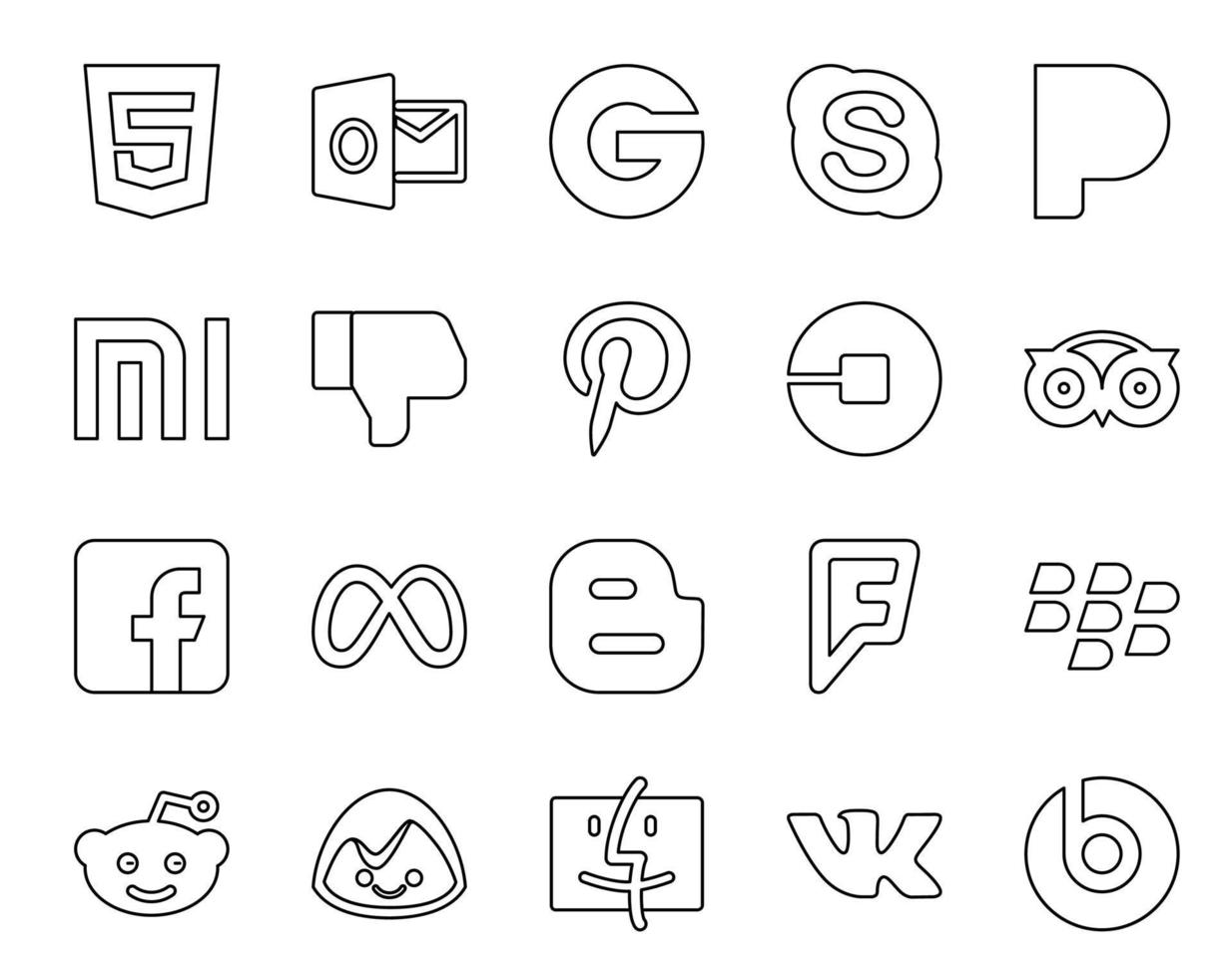 20 Social Media Icon Pack Including blogger meta pinterest facebook tripadvisor vector