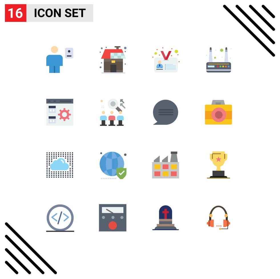 User Interface Pack of 16 Basic Flat Colors of app router power modem identity Editable Pack of Creative Vector Design Elements