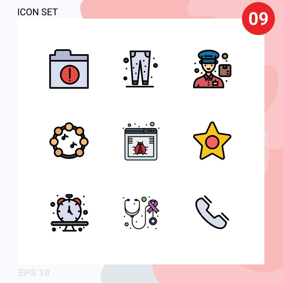 Group of 9 Modern Filledline Flat Colors Set for web bug courier browser note Editable Vector Design Elements