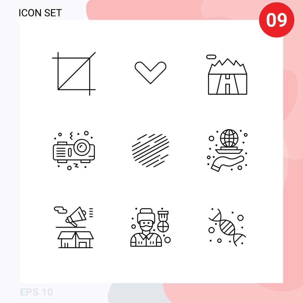 Stock Vector Icon Pack of 9 Line Signs and Symbols for globe crypto scenery coin party Editable Vector Design Elements