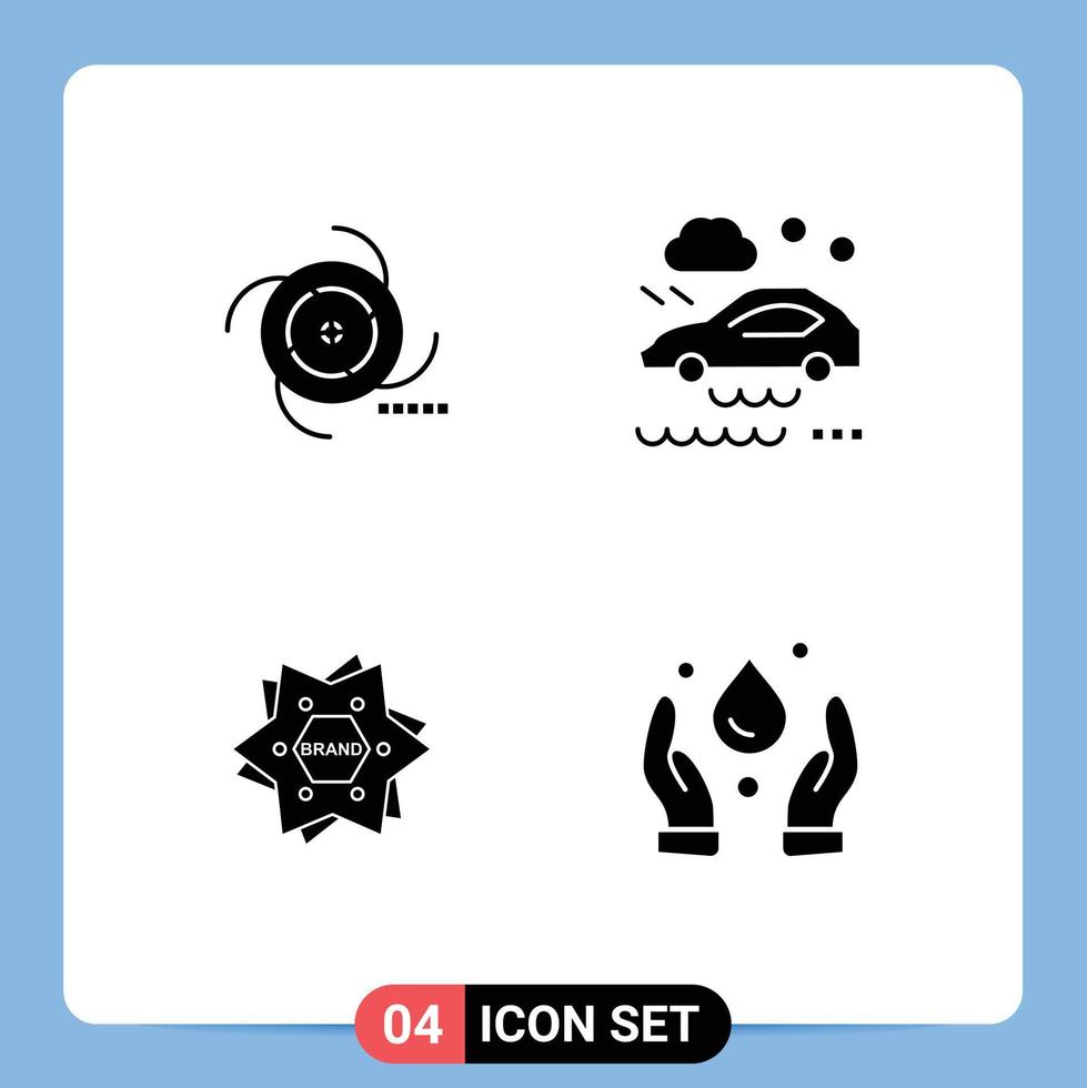 Pack of 4 creative Solid Glyphs of black star galaxy car brand Editable Vector Design Elements