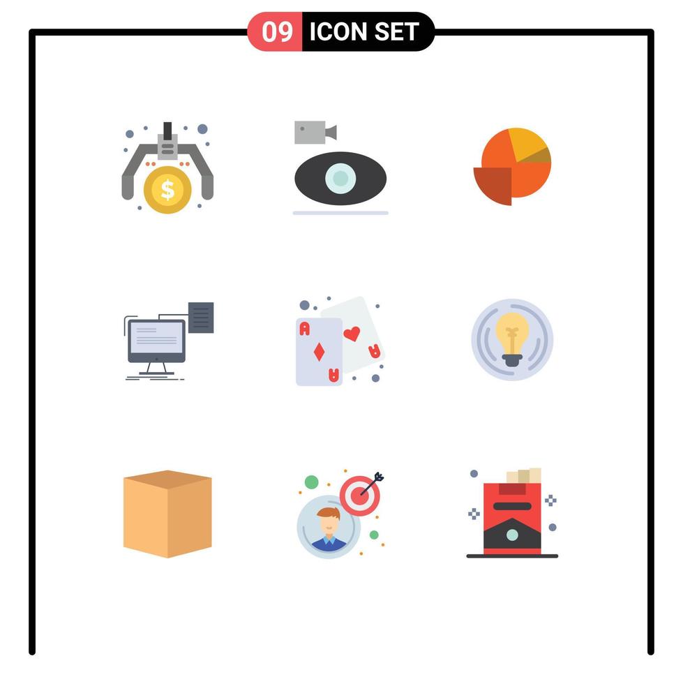 Universal Icon Symbols Group of 9 Modern Flat Colors of document print media storage graph Editable Vector Design Elements