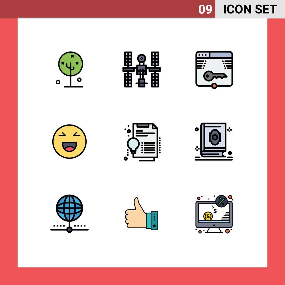 grupo de símbolos de icono universal de 9 colores planos de línea de llenado modernos de elementos de diseño vectorial editables web de inicio de sesión satelital de chat de sonrisa vector