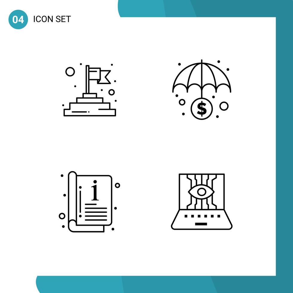 conjunto de línea de interfaz móvil de 4 pictogramas de protección bancaria de cubierta final elementos de diseño vectorial editables de ciencia aplicada vector