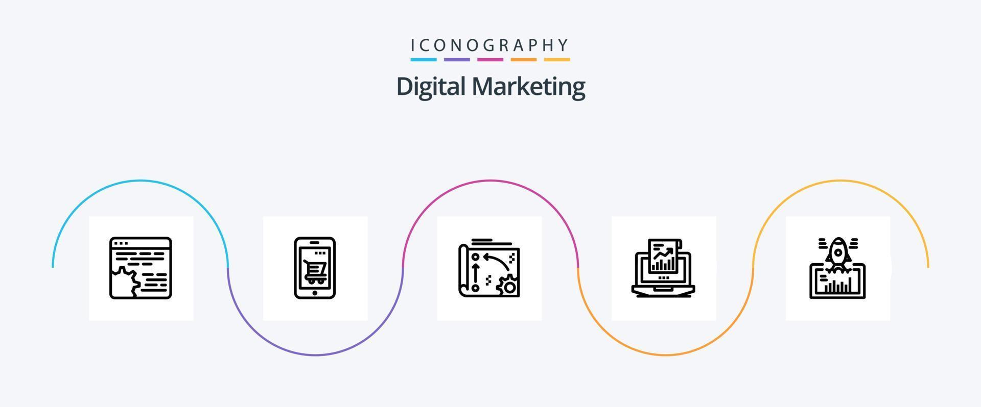 Digital Marketing Line 5 Icon Pack Including sales. analytics. shopping. api. setting vector