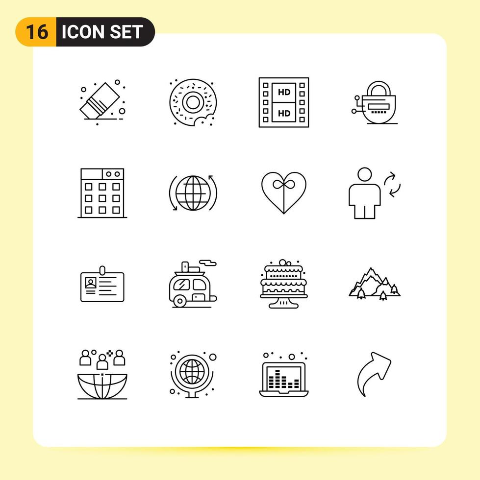 16 Creative Icons Modern Signs and Symbols of gallery passward film server lock Editable Vector Design Elements