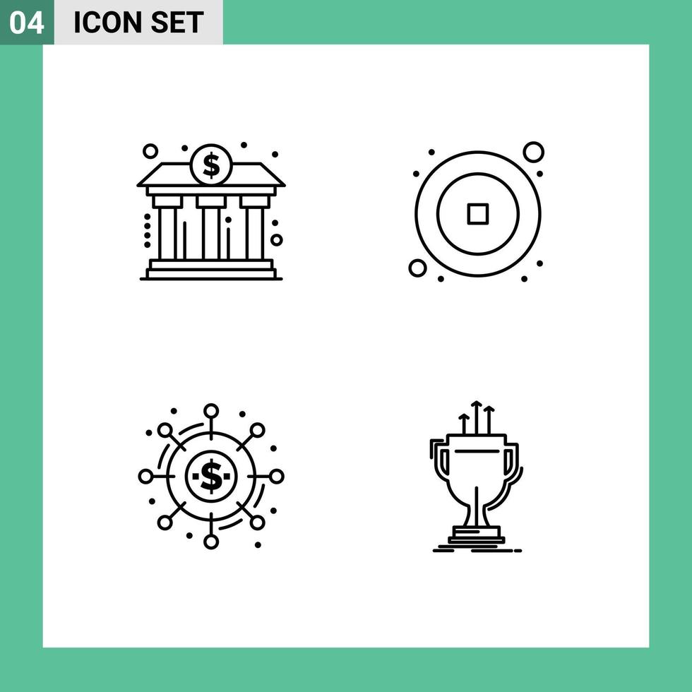 Mobile Interface Line Set of 4 Pictograms of bank campaign power chinese crowdsourcing Editable Vector Design Elements