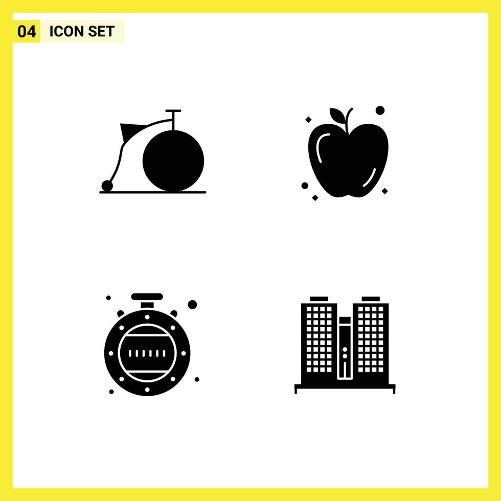 Pack of 4 Modern Solid Glyphs Signs and Symbols for Web Print Media such as bicycle timer wheel education office Editable Vector Design Elements
