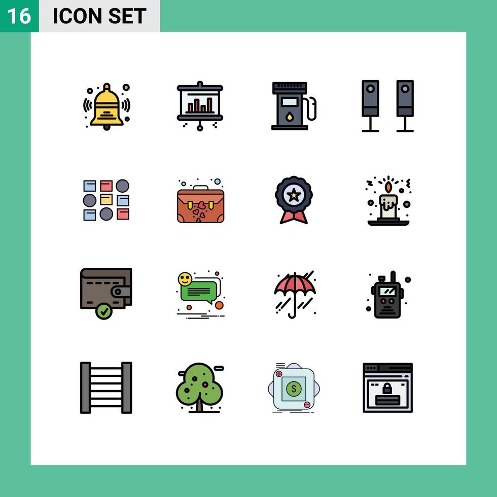 Pictogram Set of 16 Simple Flat Color Filled Lines of data scince pattren gas station system electric Editable Creative Vector Design Elements