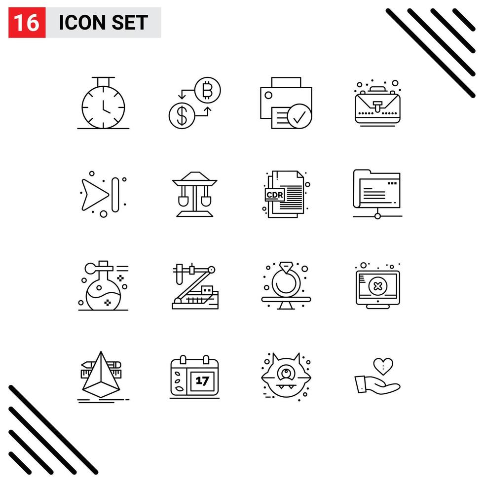 Pictogram Set of 16 Simple Outlines of skip arrows devices bag case Editable Vector Design Elements