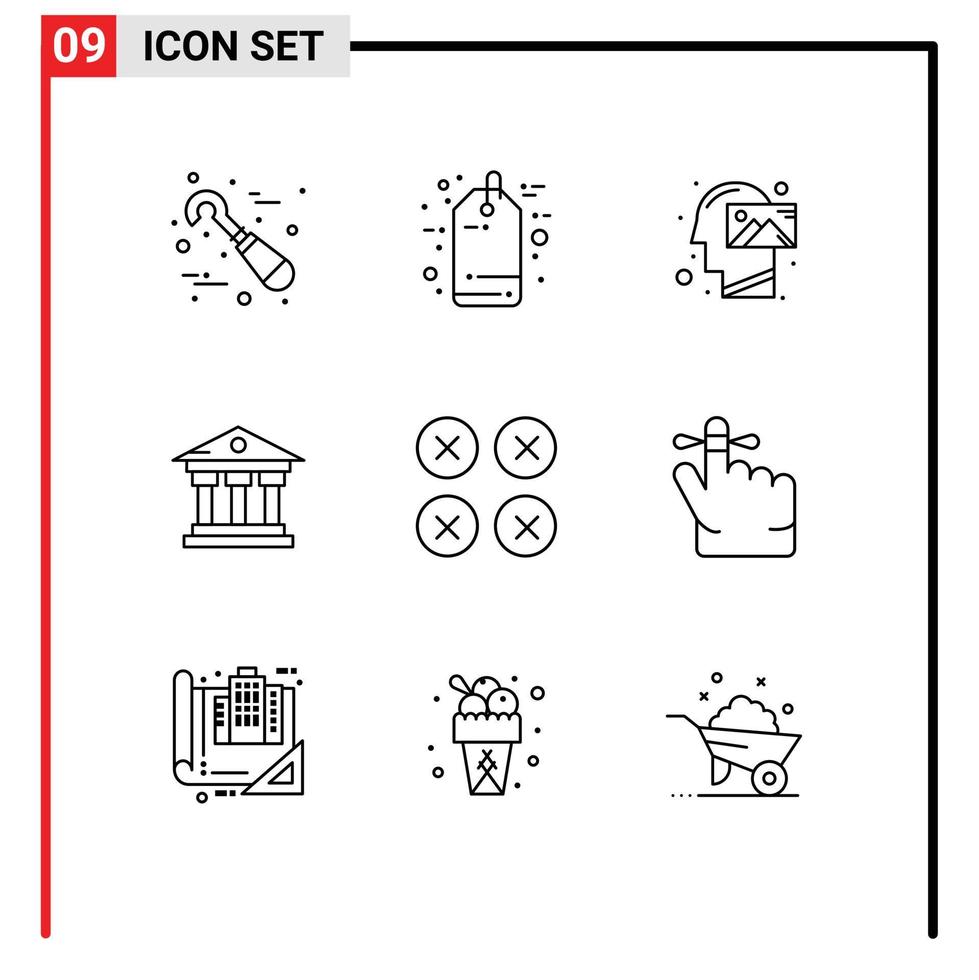 Stock Vector Icon Pack of 9 Line Signs and Symbols for abstract money human building vision Editable Vector Design Elements