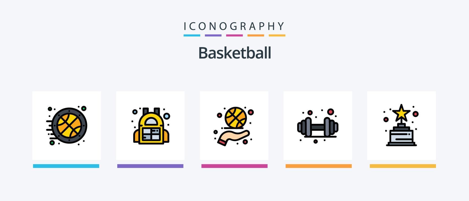 la línea de baloncesto llenó el paquete de 5 íconos que incluye el globo del club deportivo. accesorios deportivos. ropa. insignia. seguridad. diseño de iconos creativos vector