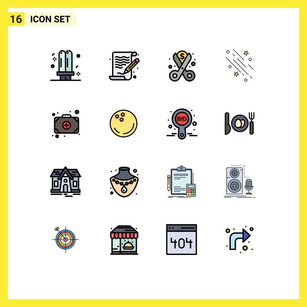 Set of 16 Modern UI Icons Symbols Signs for space shooting star file star reduction Editable Creative Vector Design Elements