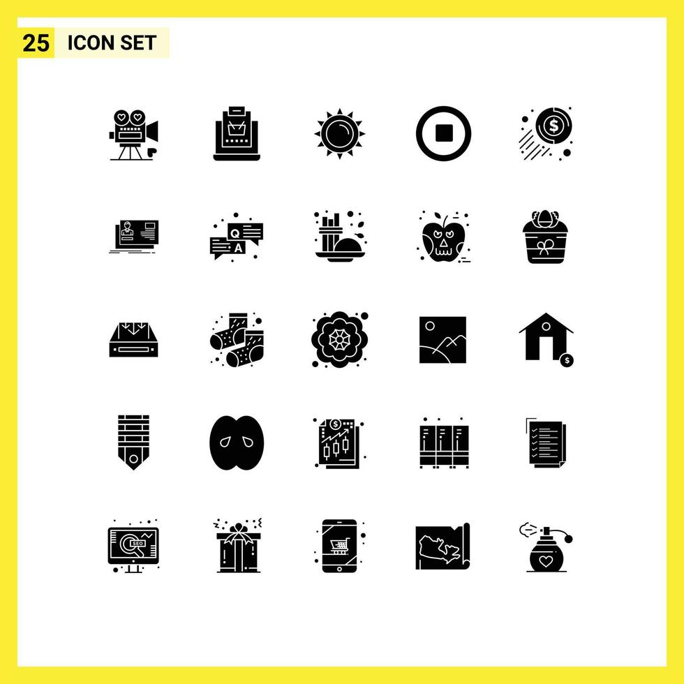 Set of 25 Modern UI Icons Symbols Signs for cash multimedia shop media light Editable Vector Design Elements