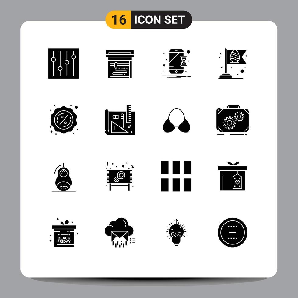 Set of 16 Modern UI Icons Symbols Signs for drawing tag notification sales flag Editable Vector Design Elements