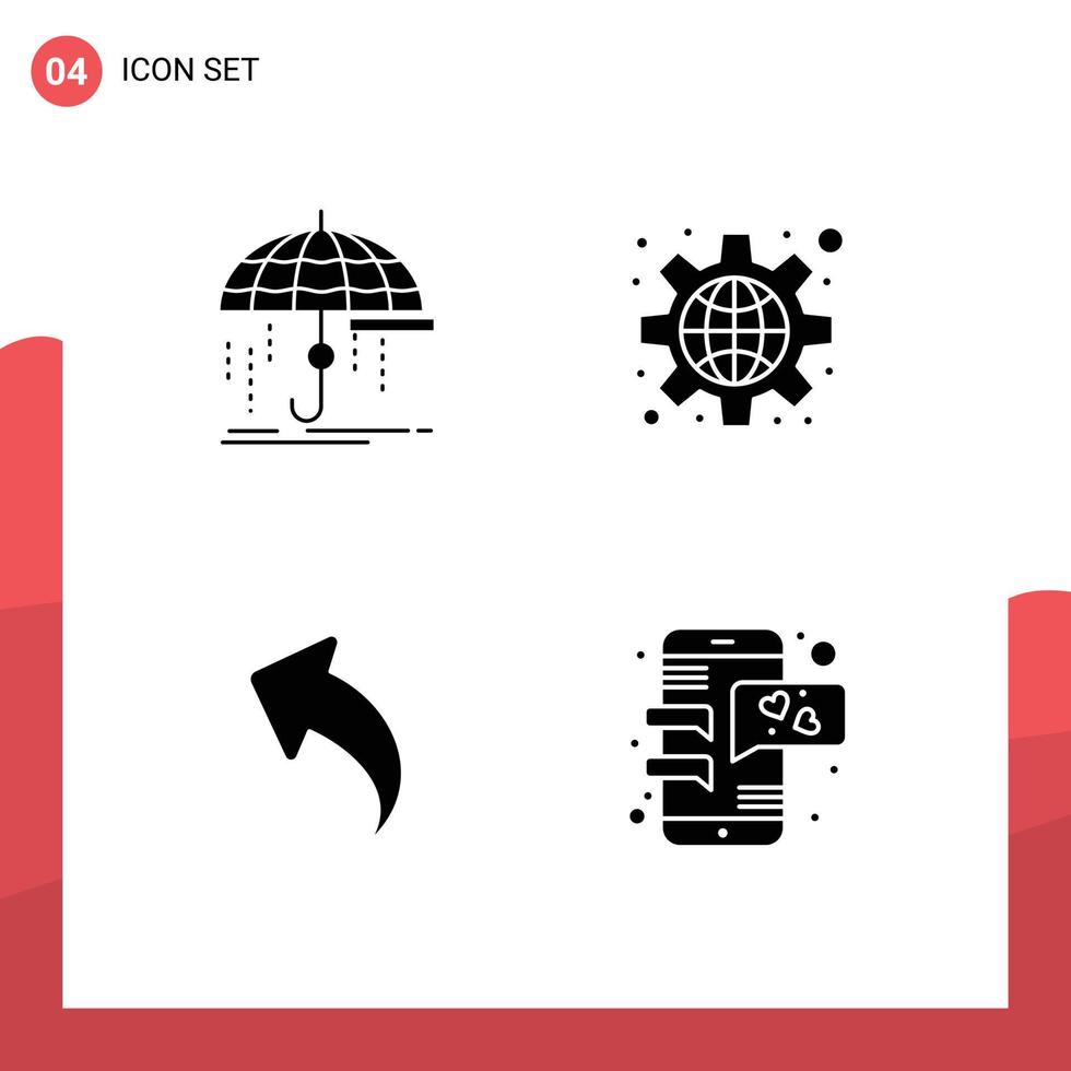 Pack of 4 creative Solid Glyphs of finance arrow money global back Editable Vector Design Elements