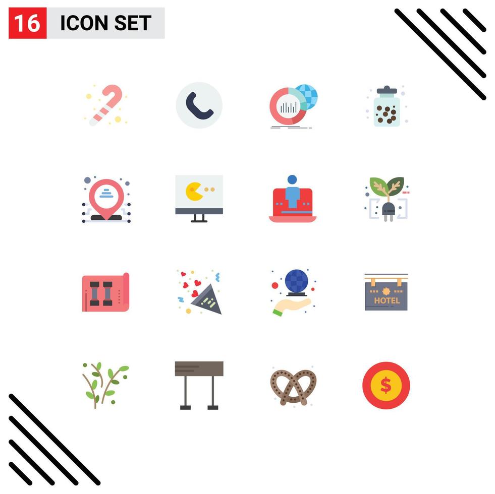 User Interface Pack of 16 Basic Flat Colors of dedicated sweets data food candy jar Editable Pack of Creative Vector Design Elements