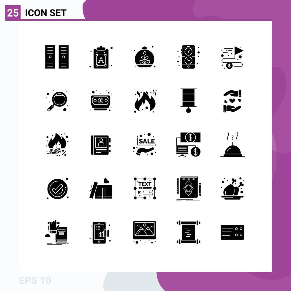 Set of 25 Commercial Solid Glyphs pack for complete accomplish leaf watch application Editable Vector Design Elements