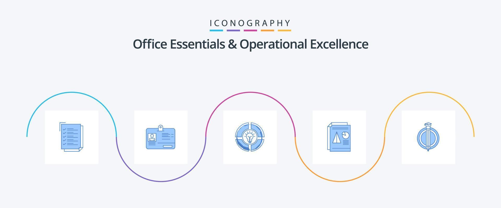 Office Essentials And Operational Exellence Blue 5 Icon Pack Including business. pie. bulb. presentation. idea vector