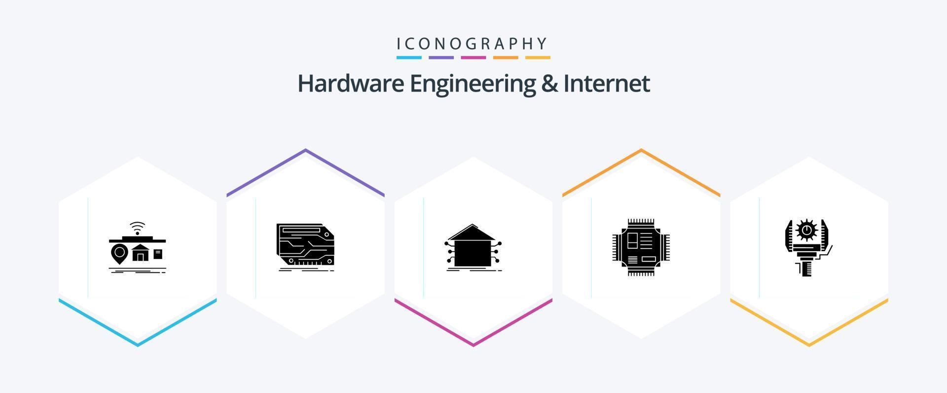 Hardware Engineering And Internet 25 Glyph icon pack including microchip. chip. electronic. network. house vector