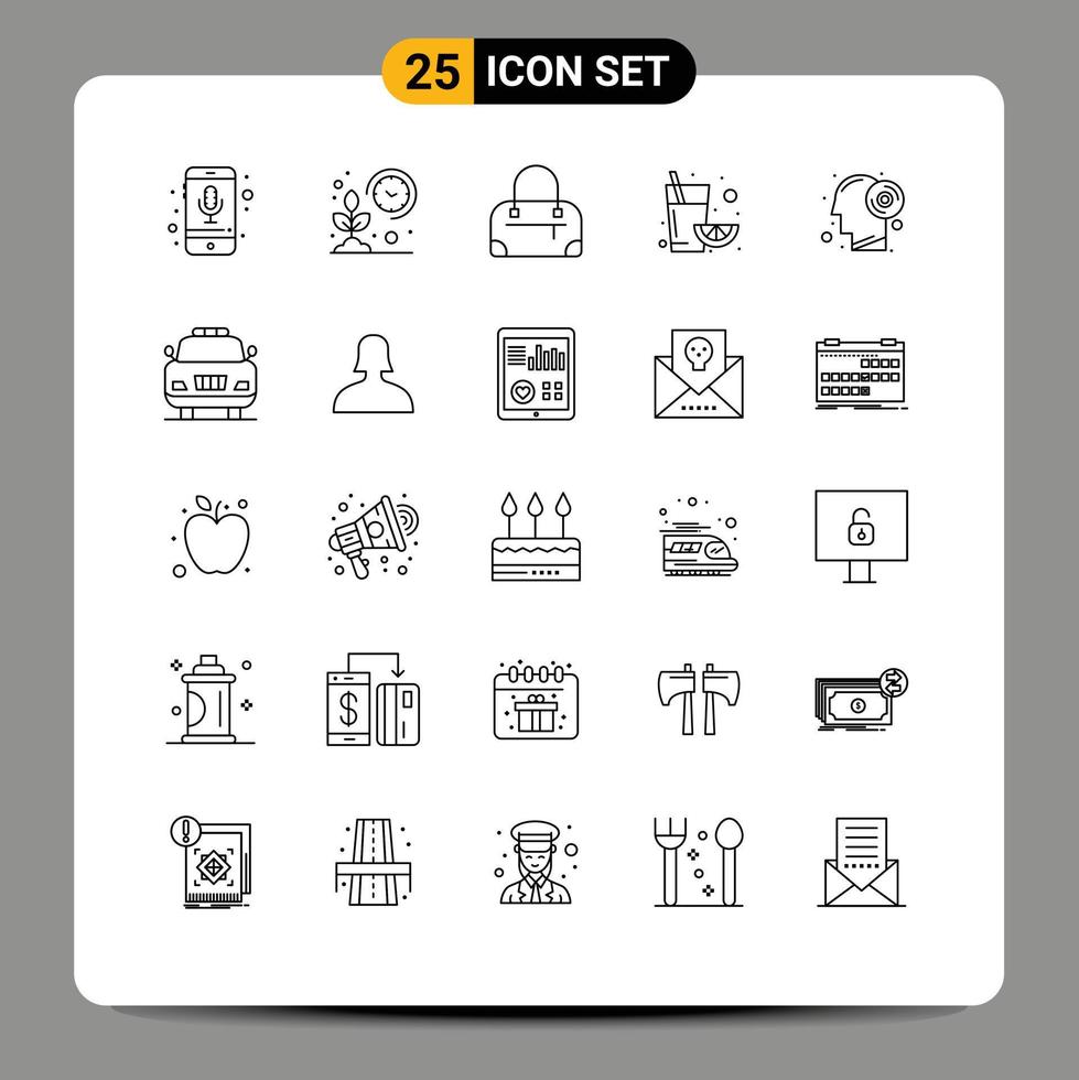 Group of 25 Modern Lines Set for thinking disc grow orange fruit Editable Vector Design Elements